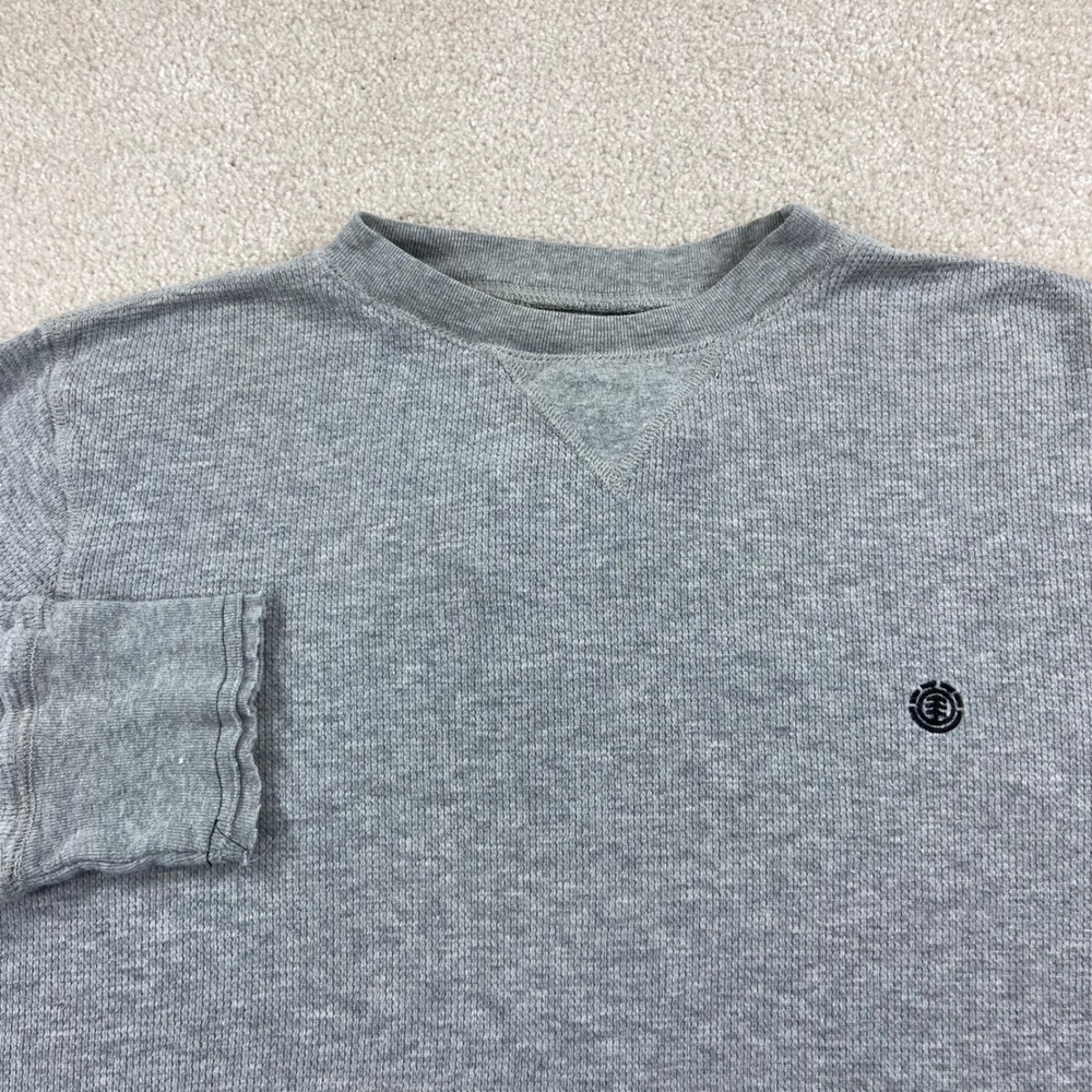 Vtg Y2K Element Thermal Shirt Mens Medium Gray Waffle Knit Long Sleeve Boxy